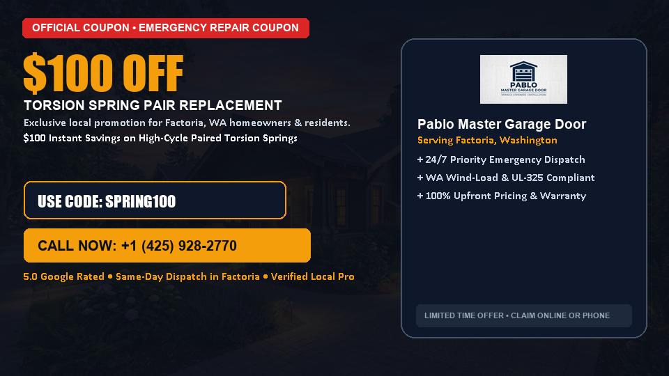 Pablo Master Garage Door $100 OFF Dual Torsion Spring Replacement