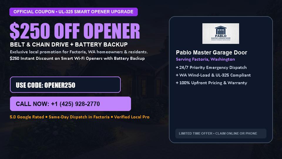 Pablo Master Garage Door $250 OFF Premium LiftMaster Opener Installation